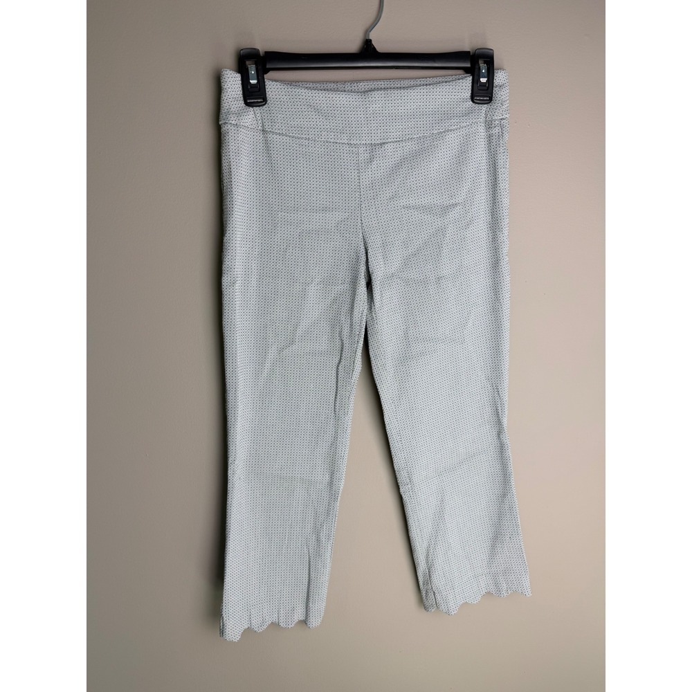 Van Heusen Womens Grey White Geometric Print Scallop Hem Stretch Pants Size 2